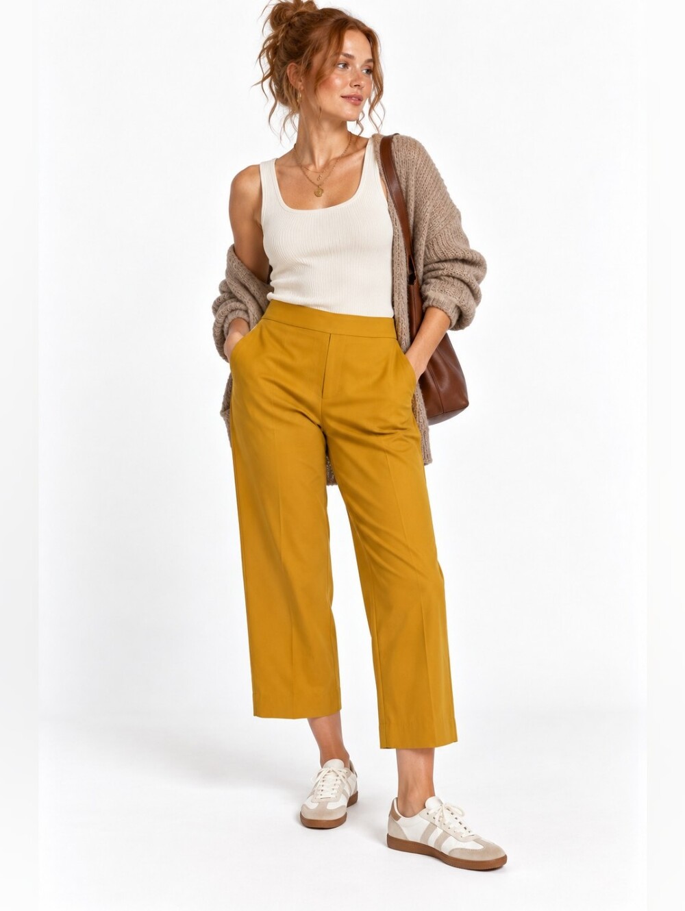 Mango Suit Mustard Gold Wide Leg Trousers Pants Size 6